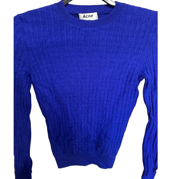 Acne Studios High Crewneck Wool Ribbed Long Sleeve In Royal Blue Size Small - Picture 3 of 10